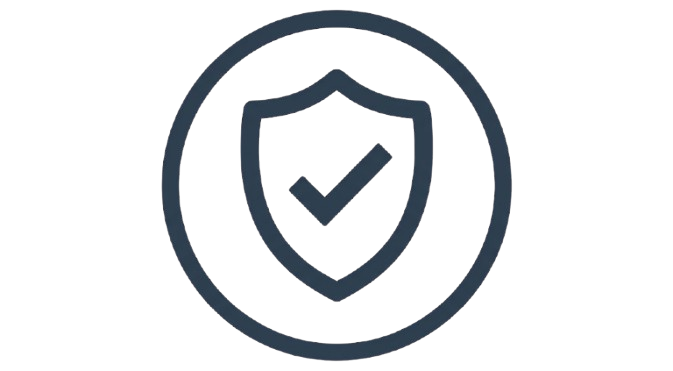 Blue shield with a checkmark inside representing security or protection.